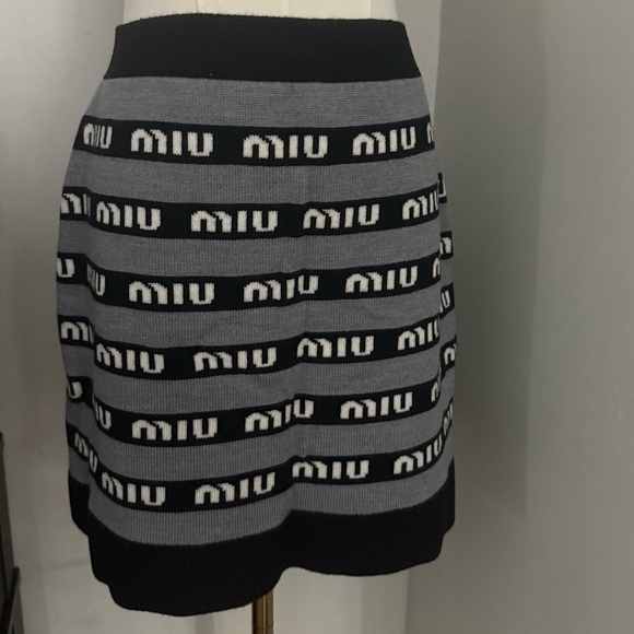 Miu Miu Black and Gray Logo Mini Skirt